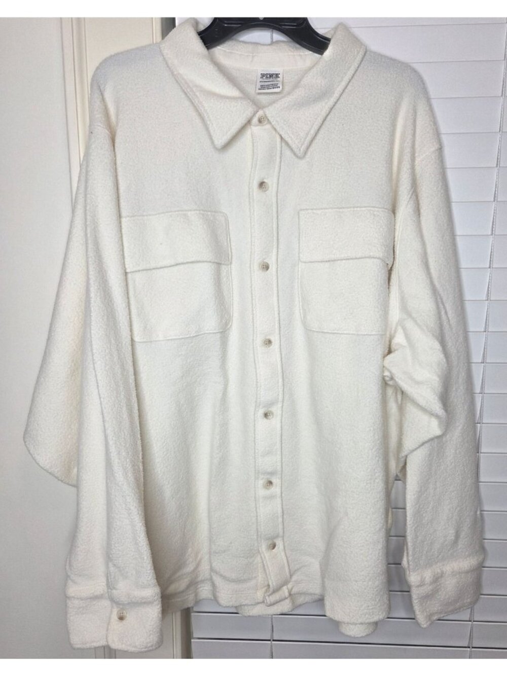 Pink Victorias Secret Sherpa Fleece Button Shirt Jacket Ivory 2XL Shacket SOFT